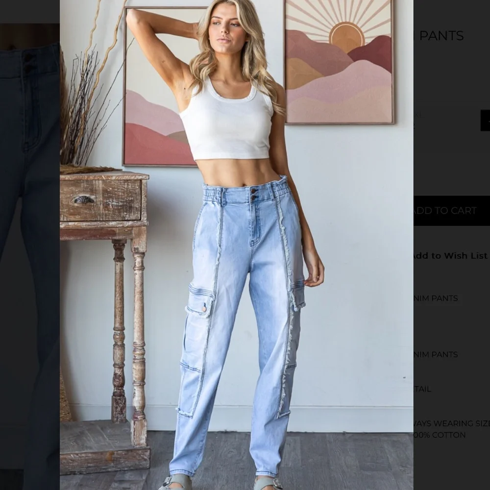 Oli & Hali Light Wash Denim Cargo Joggers - Picture 7 of 7